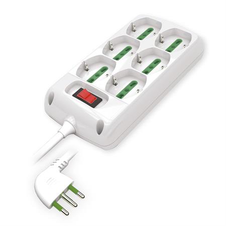 Multipresa 6 Posti Serie QUADRA universale+interruttore con cavo e spina 6A+T