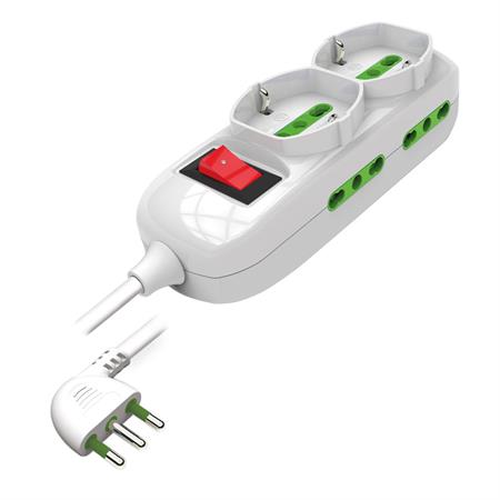 Multipresa 6 Posti Serie COMPACT 2 universale+4 Bipasso+interruttore cavo e spin