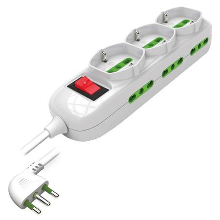 Multipresa 9 Posti Serie COMPACT 3 universale+6 Bipasso+interruttore cavo e spin