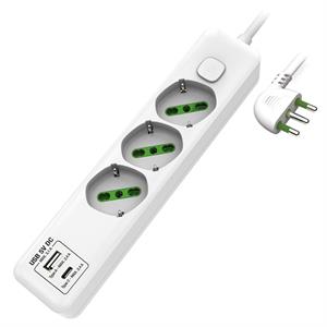 Multipresa 3 Posti CHARGER USB universale+USB/TYPE con interruttore cavo e spina