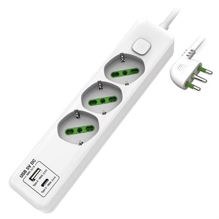 Multipresa 3 Posti CHARGER USB universale+USB/TYPE con interruttore cavo e spina