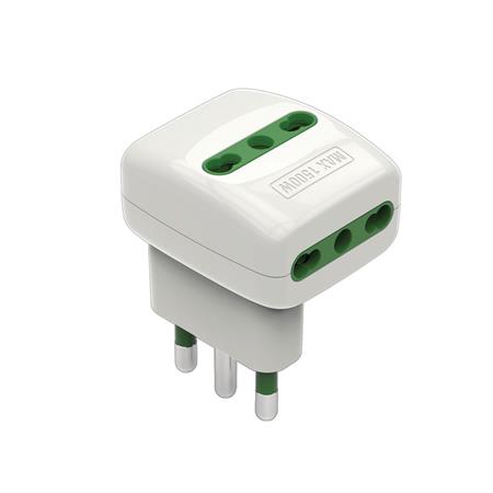 Adattatore Triplo Spina 16A+T con spina Salvaspazio Colore Bianco