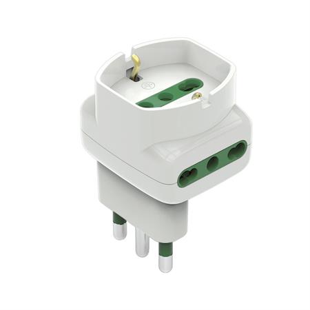 Adattatore Triplo con SCHUKO 16A+T con spina Salvaspazio Colore Bianco