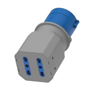 Adattatore Industriale Spina CEE 16A+T 230V. 2 prese 10/16A Colore Grigio/Blu