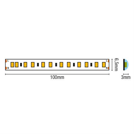 STRIP LED SLIM 230V. H6,5mm IP44 SMD 10W 900lm/mt 3000K
