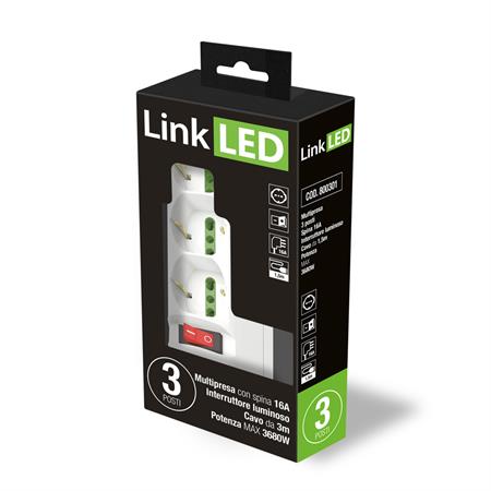 Multipresa 3 Posti Serie STANDARD universale+interruttore con cavo e spina 16A+T