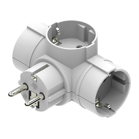 Adattatore Triplo con spina e prese SCHUKO 16A+T Colore Bianco