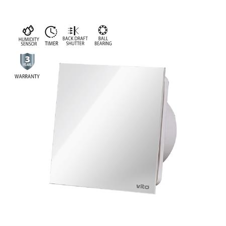 Aspiratore da bagno 12W vetro bianco F100mm sensore di umidità e timer