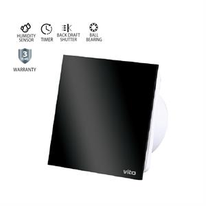 Aspiratore da bagno 12W vetro nero F100mm sensore di umidità e timer
