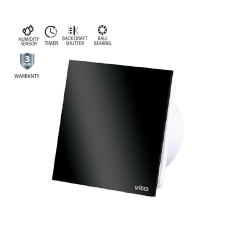 Aspiratore da bagno 12W vetro nero F100mm sensore di umidità e timer